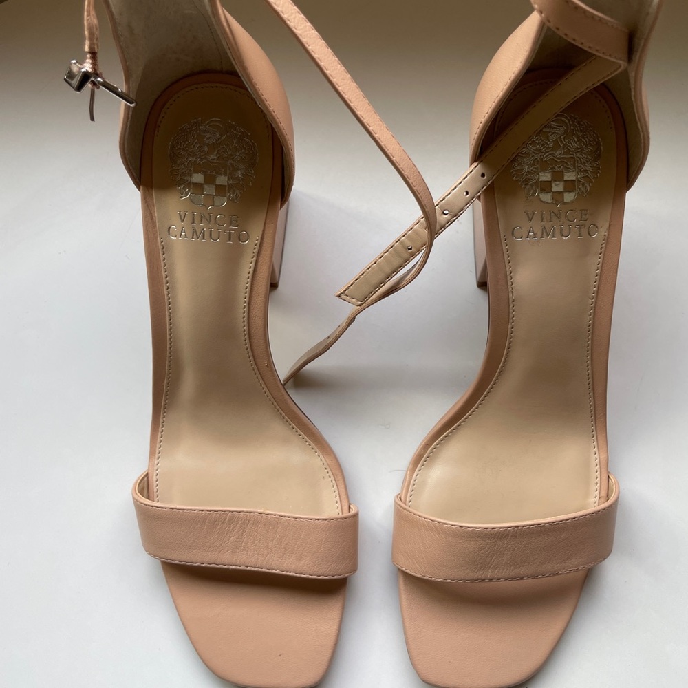 Vince Camuto Blush Leather Ankle-Strap Block Heel Sandals